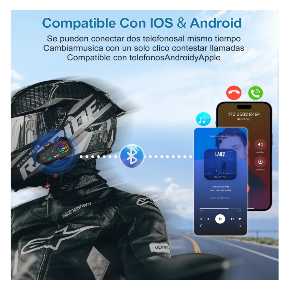 Foto 3 pulgar | Intercomunicadores Casco Audífonos Bluetooth Para Moto Lab.g,  2pcs Negro Colores