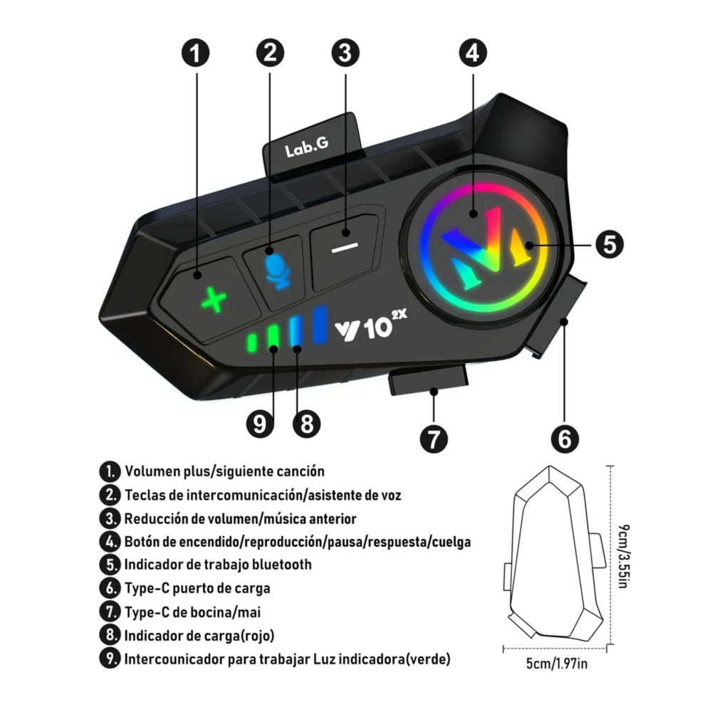 Foto 4 pulgar | Intercomunicadores Casco Audífonos Bluetooth Para Moto Lab.g,  2pcs Negro Colores