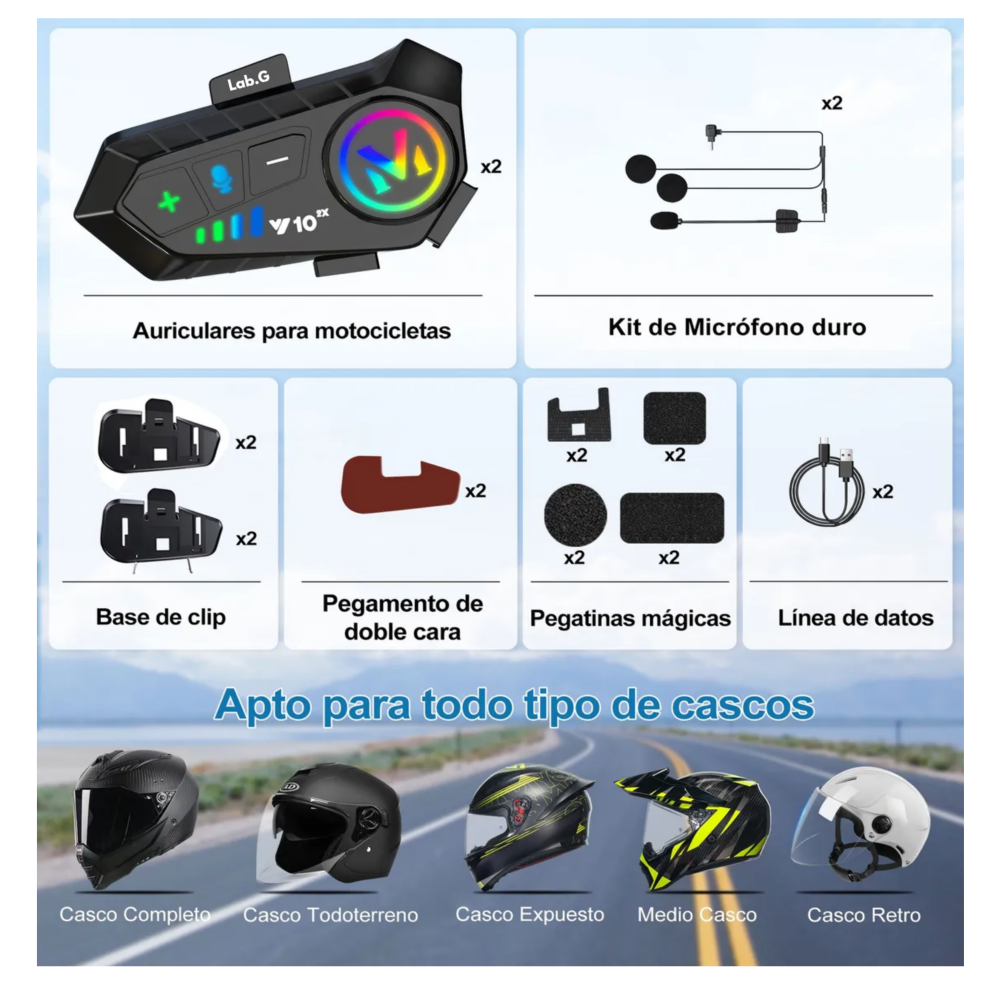 Foto 5 pulgar | Intercomunicadores Casco Audífonos Bluetooth Para Moto Lab.g,  2pcs Negro Colores