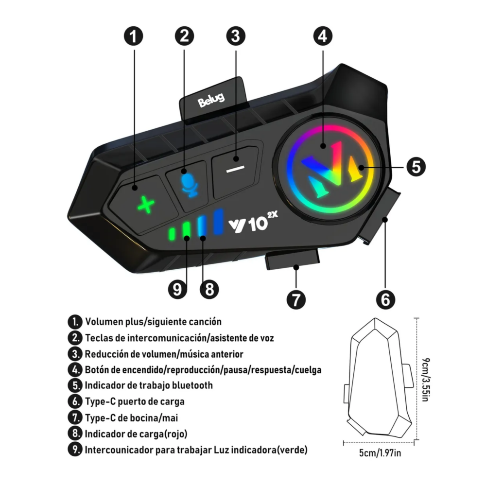 Foto 3 | Intercomunicadores Casco Audífonos Bluetooth Para Moto Belug,  2pcs Negro Colores