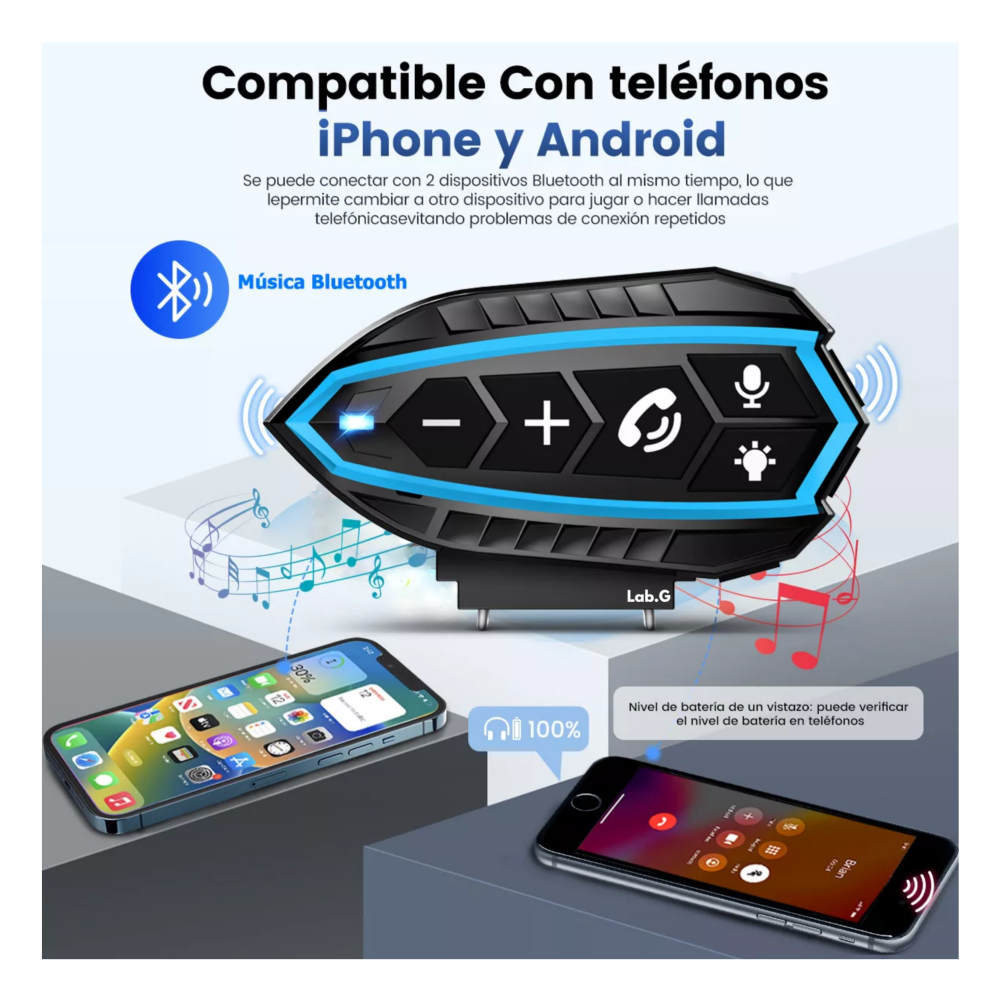 Foto 2 | Audífonos Para Casco De Motos Bluetooth 5.0 Impermeables Ip67 Lab.g, Negro Línea Azul