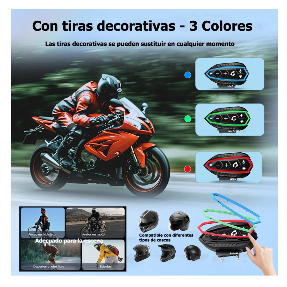 Foto 4 pulgar | Audífonos Para Casco De Motos Bluetooth 5.0 Impermeables Ip67 Lab.g, Negro Línea Azul
