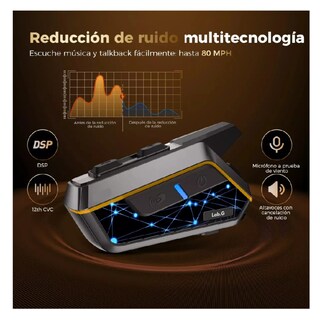 Foto 4 | Intercomunicador Bluetooth Para Moto Fm Radio 2000mah Ip67 Lab.g, Negro Línea Amarilla