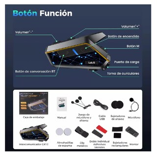 Foto 5 | Intercomunicador Bluetooth Para Moto Fm Radio 2000mah Ip67 Lab.g, Negro Línea Amarilla