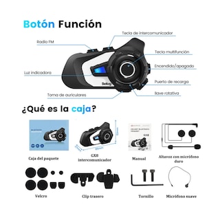 Foto 5 | Intercomunicador Para Casco De Moto Compartir Música Fm Radio 1500m Bluetooth Ip67 Belug Negro Blanco