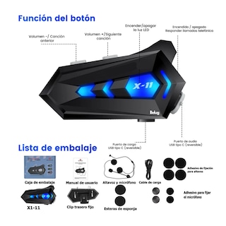 Foto 4 | Audífonos Para Casco De Motos Bluetooth 5.3 Ip67 Impermeable Belug, Negro