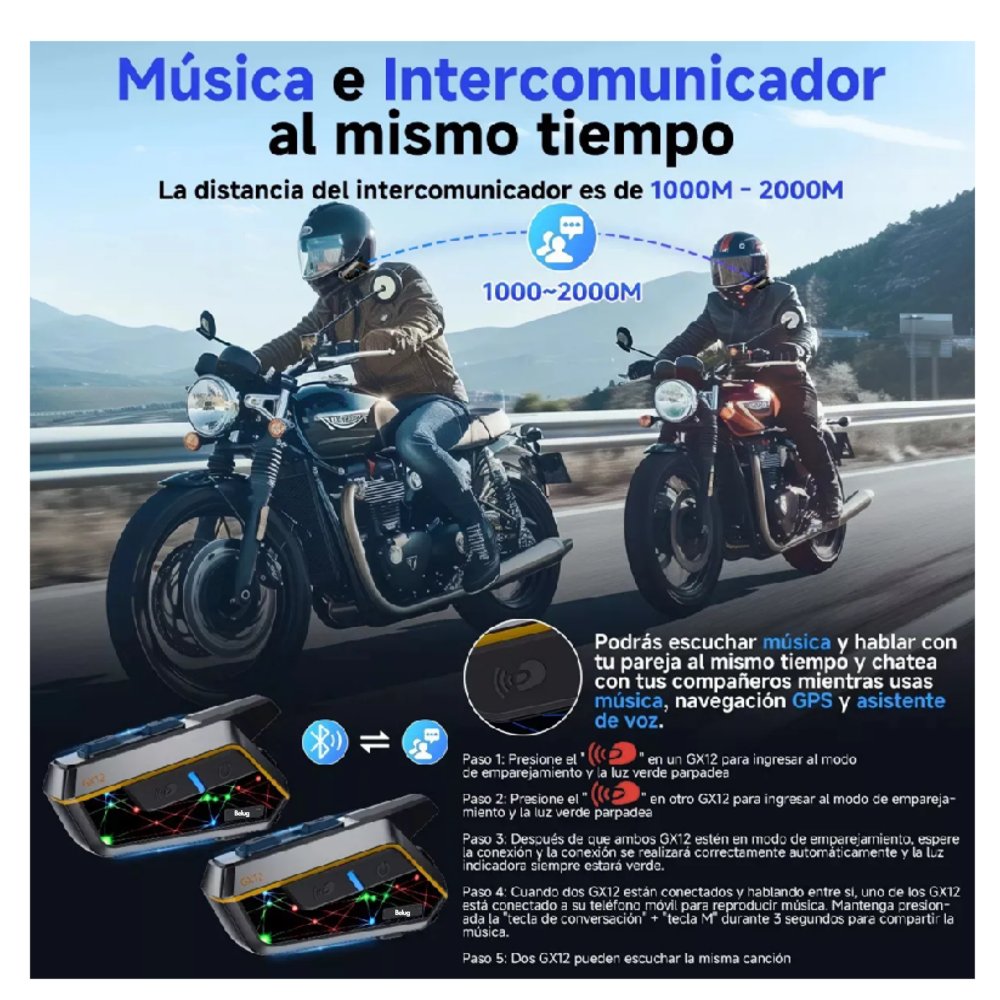 Foto 3 pulgar | Intercomunicador Bluetooth Para Moto Fm Radio 2000mah Ip67 Belug, Negro Línea Amarilla