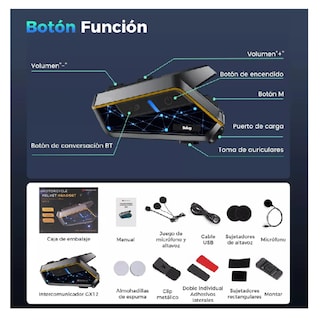 Foto 5 | Intercomunicador Bluetooth Para Moto Fm Radio 2000mah Ip67 Belug, Negro Línea Amarilla