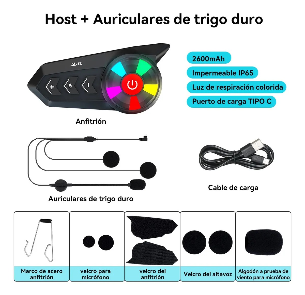 Foto 4 pulgar | Intercomunicador Bluetooth X12 Con Luz Led Para Casco Motociclista