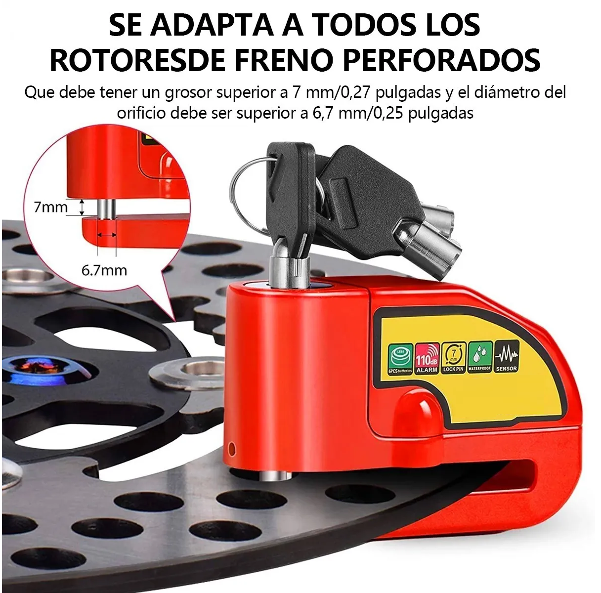 Foto 4 pulgar | Candado De Disco Alarma De Seguridad Eo Safe Imports Esi-475 Rojo