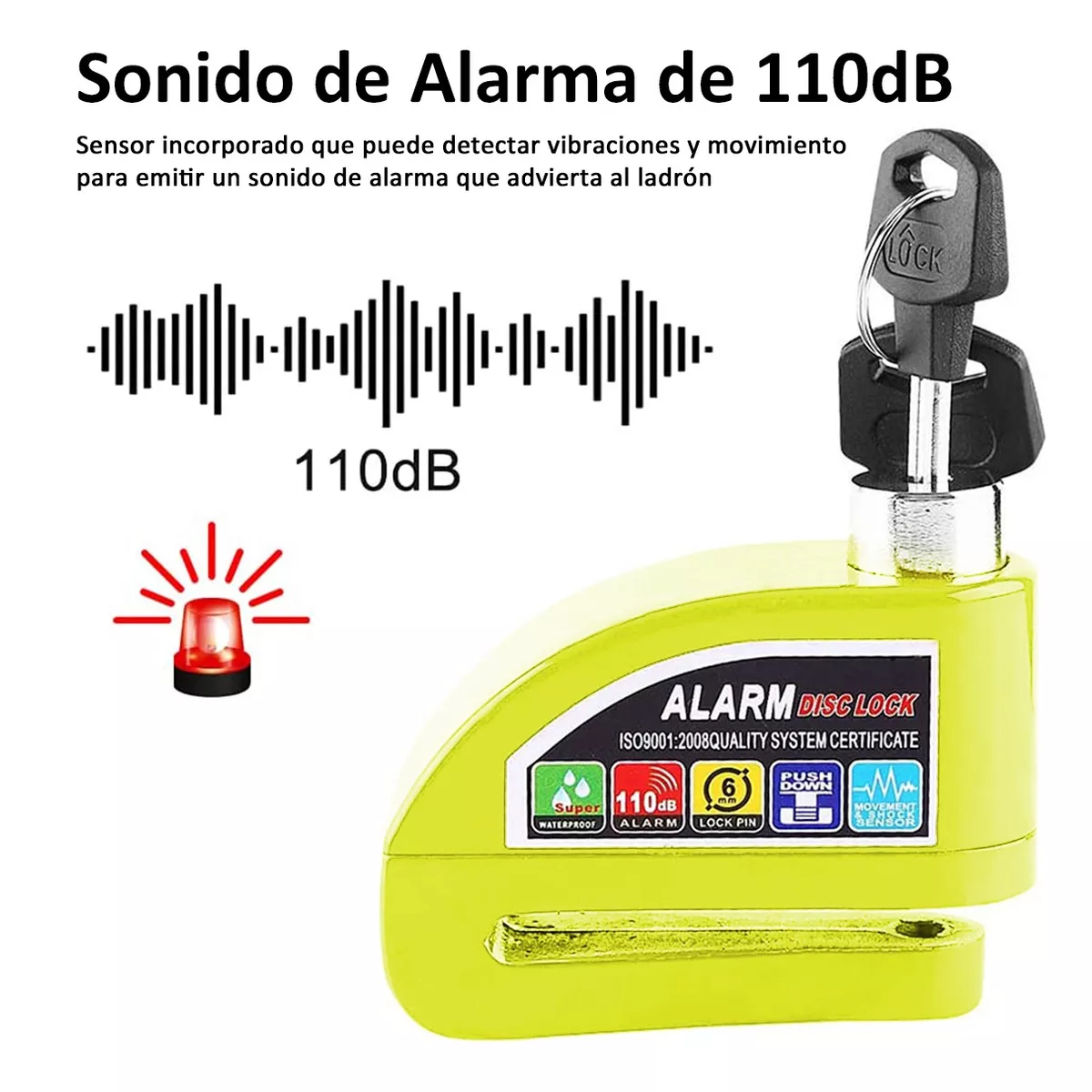 Foto 4 pulgar | Cerradura de Freno de Disco Eo Safe Imports ESI-9035 Amarillo Impermeable para Alarma