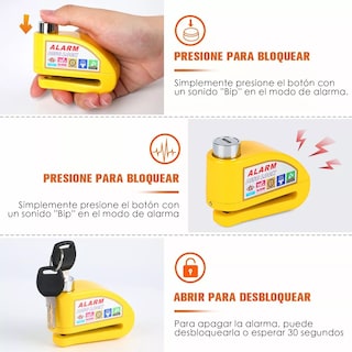 Foto 2 | Alarma Motocicleta Bloqueo Impermeable Freno Disco Candado Eo Safe Imports Esi-12225 Amarillo