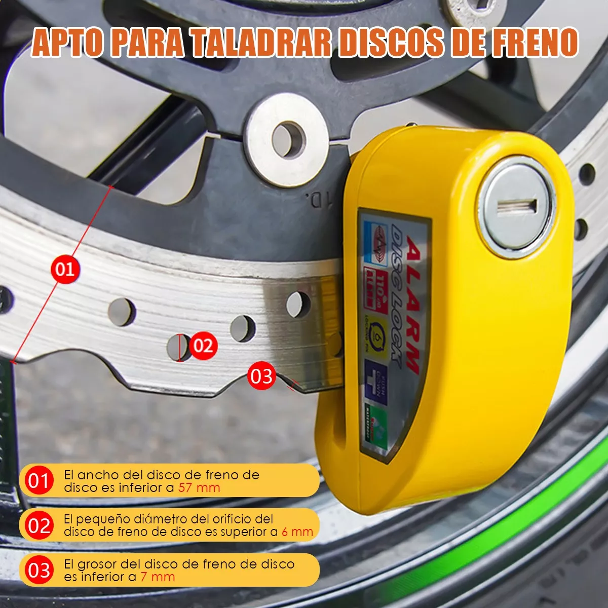 Foto 4 pulgar | Alarma Motocicleta Bloqueo Impermeable Freno Disco Candado Eo Safe Imports Esi-12225 Amarillo