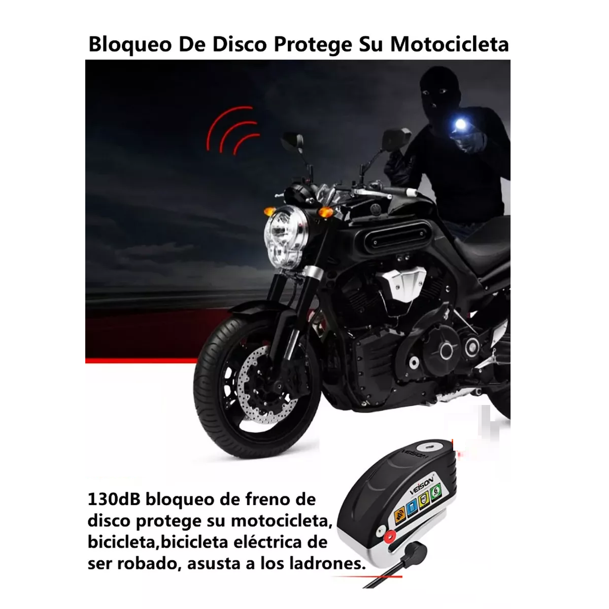 Foto 4 pulgar | Alarma Moto Bloqueo Freno Disco Candado Recargable  Eo Safe Imports Esi-12224 Negro