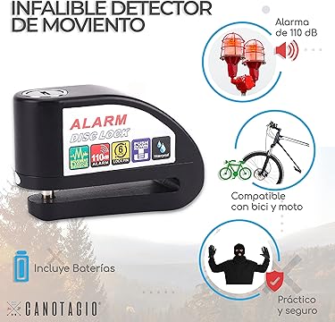 Foto 5 pulgar | Candado Alarma De Freno De Disco De Seguridad Antirrobo Impermeable Con Sonido De Alarma De 110db Y Cable De Aler