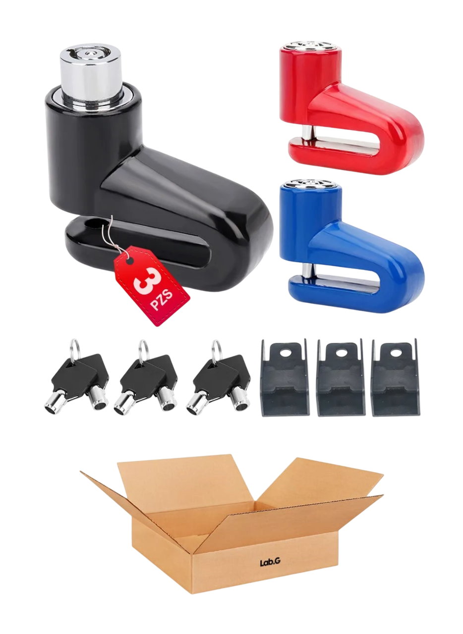 3 Pzs Candado Disco Moto Metal Seguro Antirrobo Azul  Rojo Y Negro