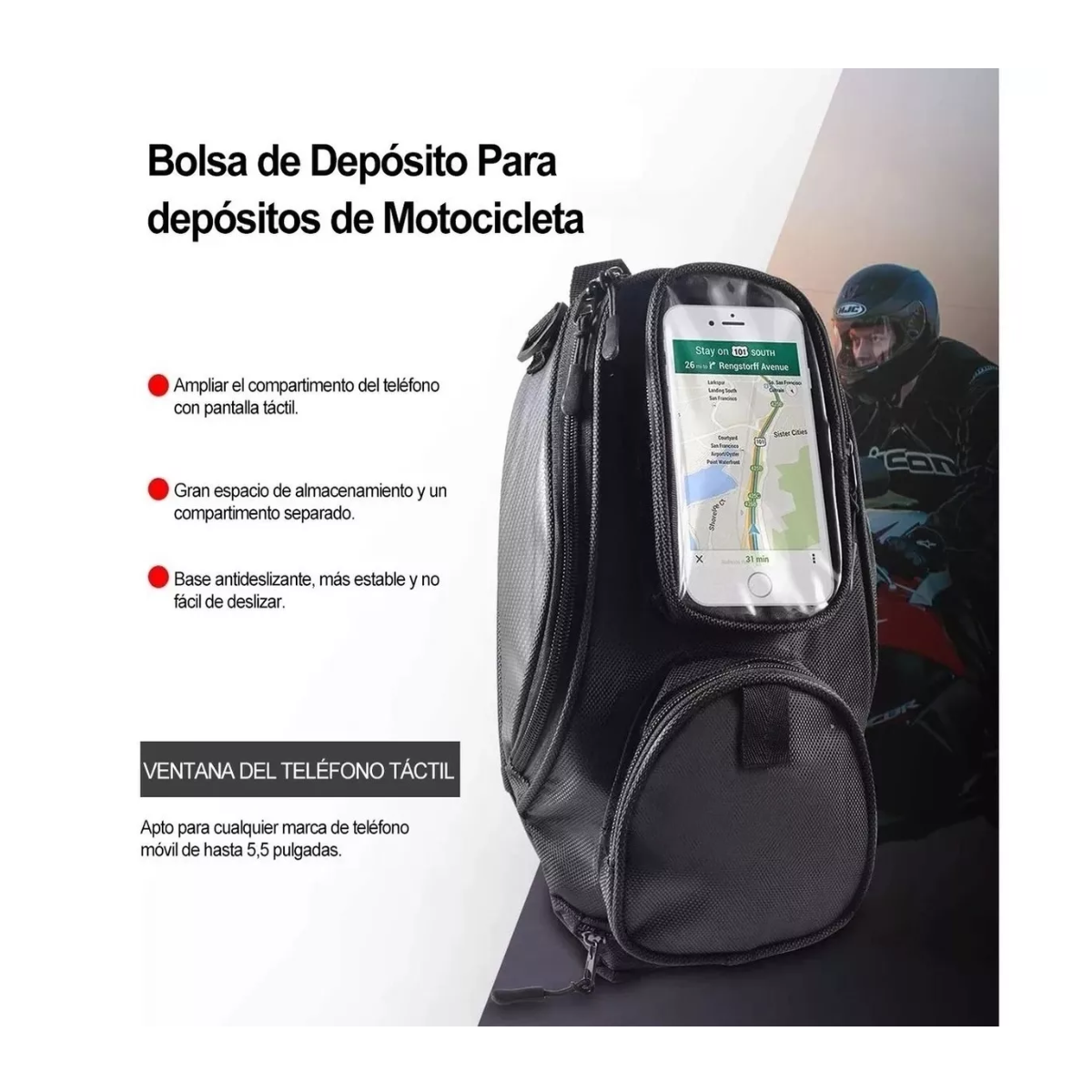 Foto 3 | Maleta Para Moto Para Tanque Imán O Correas Tank Bag De Moto Esi-6018 Negro