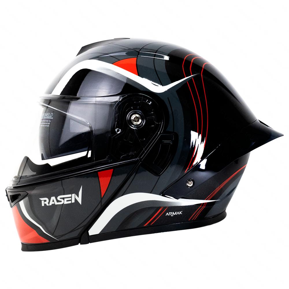 Casco Abatible Deportivo Negro Con Franjas Gris Para Moto Rasen