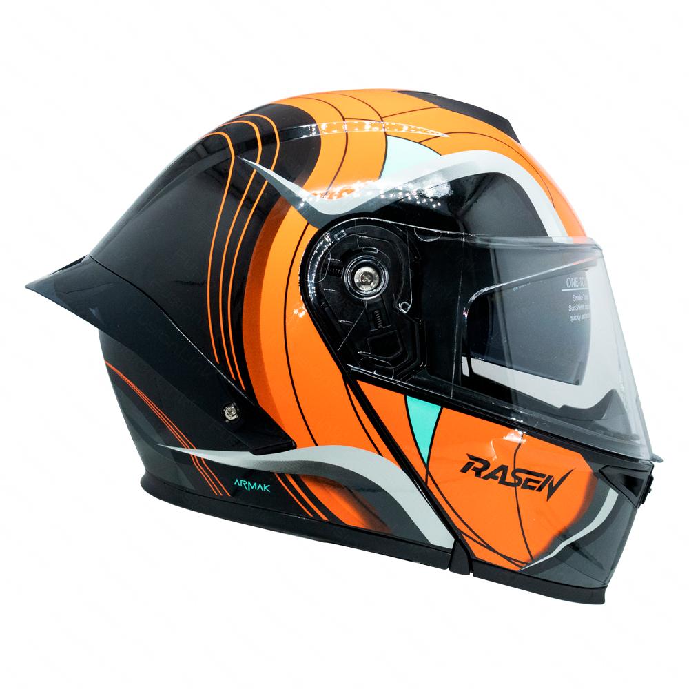 Foto 6 pulgar | Casco Abatible Deportivo Para Moto Rasen Negro Con Naranja Y Gris