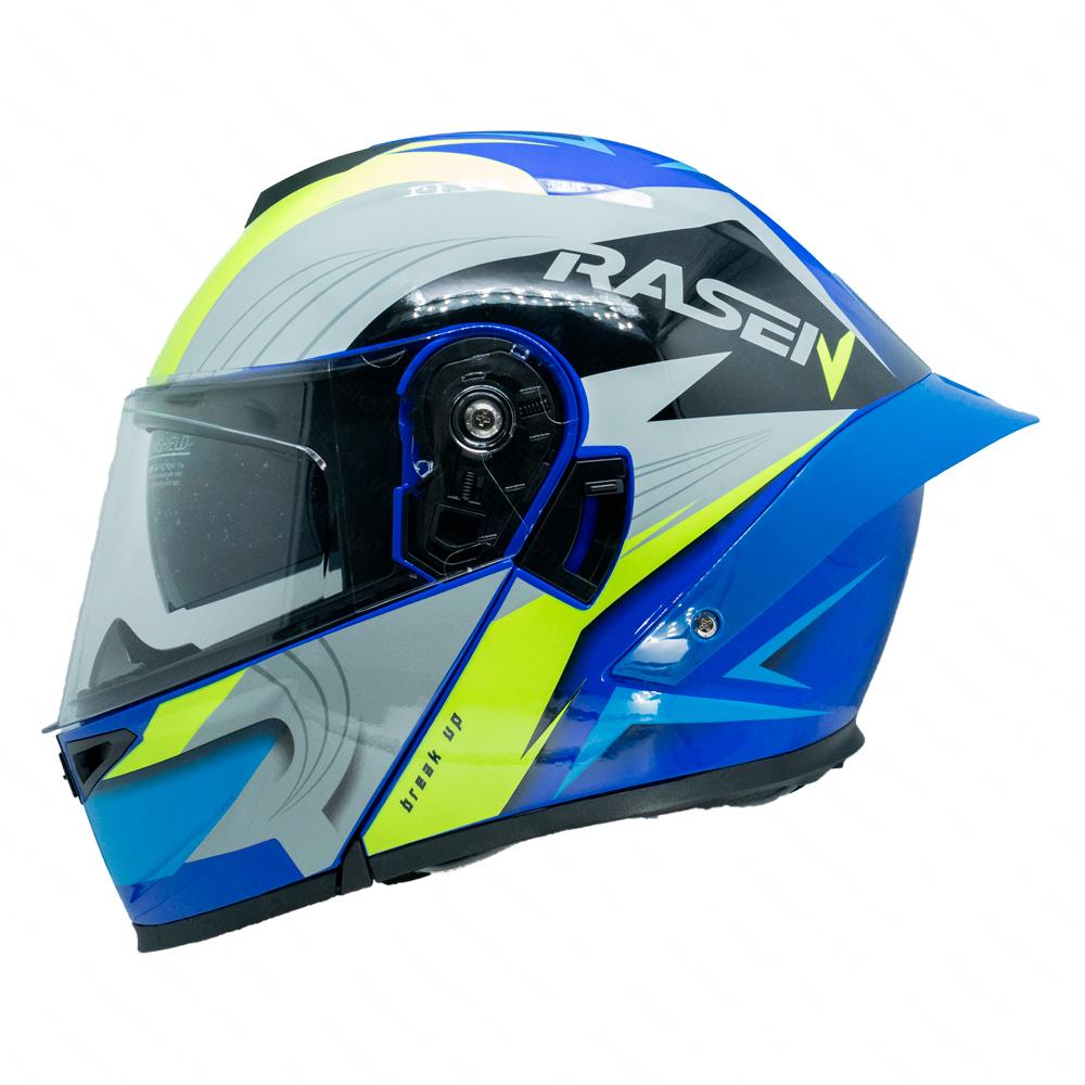 Casco Abatible Deportivo Para Moto Rasen Azul Con Franjas Grises