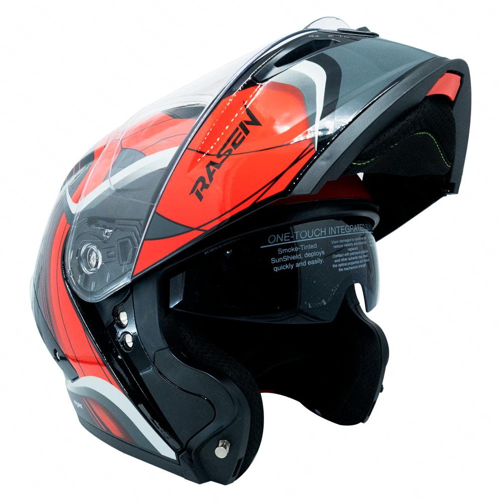 Foto 8 pulgar | Casco Abatible Deportivo Para Moto Rasen Rojo Con Franjas Grises