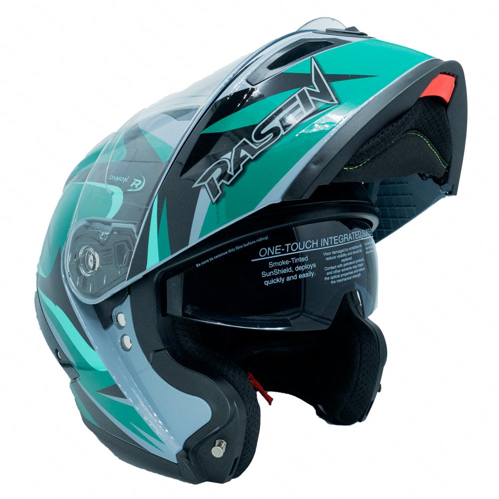 Foto 8 pulgar | Casco Abatible Deportivo Para Moto Rasen Gris Con Verde Y Negro