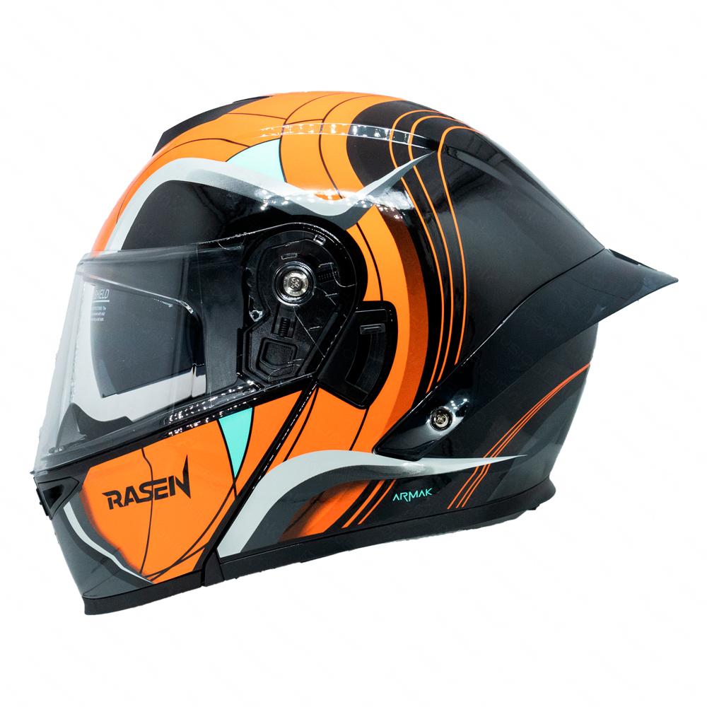 Foto 2 pulgar | Casco Abatible Deportivo Para Moto Rasen Negro Con Naranja Y Gris