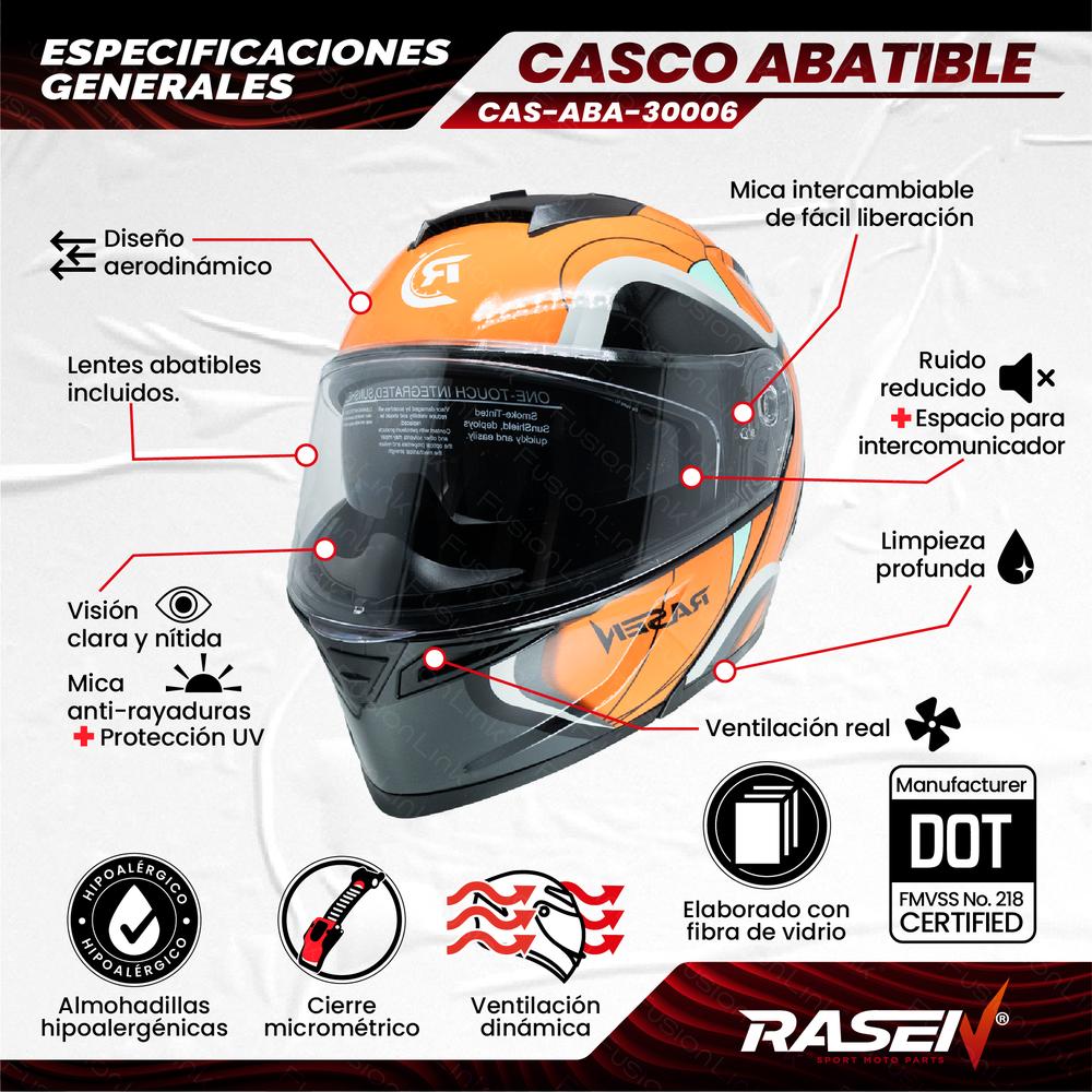 Foto 2 | Casco Abatible Deportivo Para Moto Rasen Negro Con Naranja Y Gris