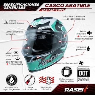 Foto 2 | Casco Abatible Deportivo Para Moto Rasen Gris Con Verde Y Negro