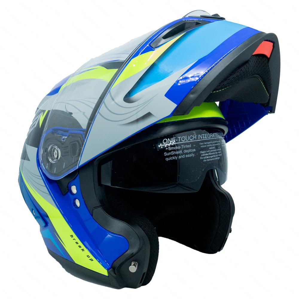 Foto 8 pulgar | Casco Abatible Deportivo Para Moto Rasen Azul Con Franjas Grises