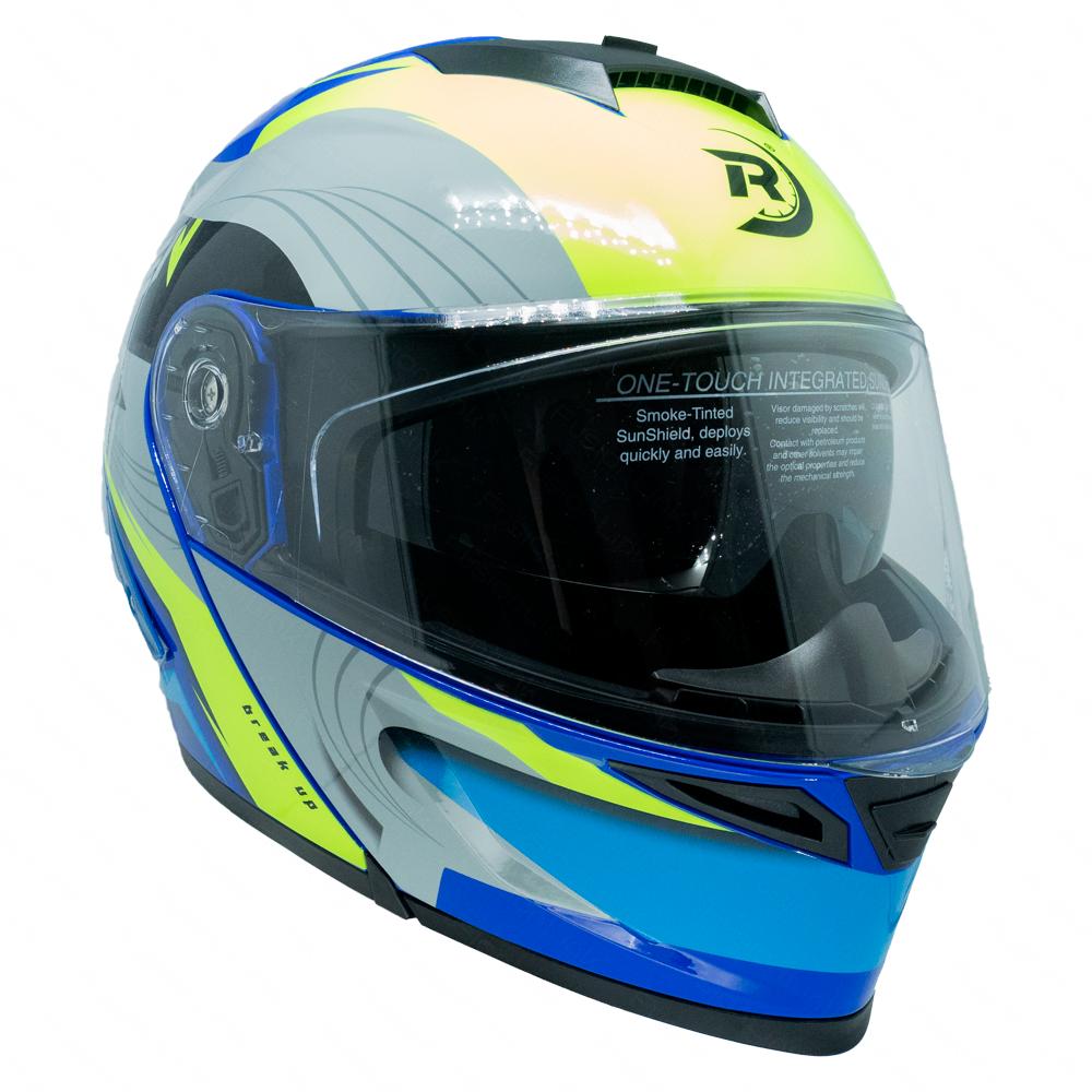 Foto 9 pulgar | Casco Abatible Deportivo Para Moto Rasen Azul Con Franjas Grises