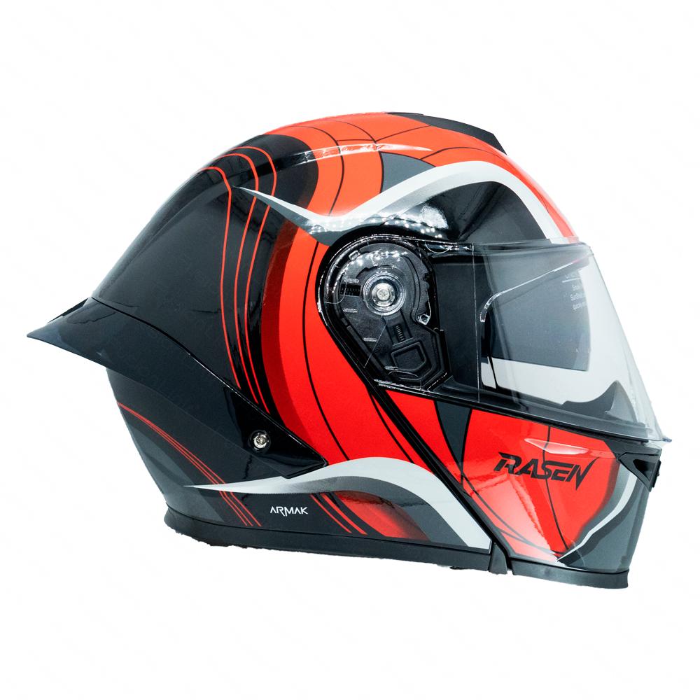 Foto 6 pulgar | Casco Abatible Deportivo Para Moto Rasen Rojo Con Franjas Grises