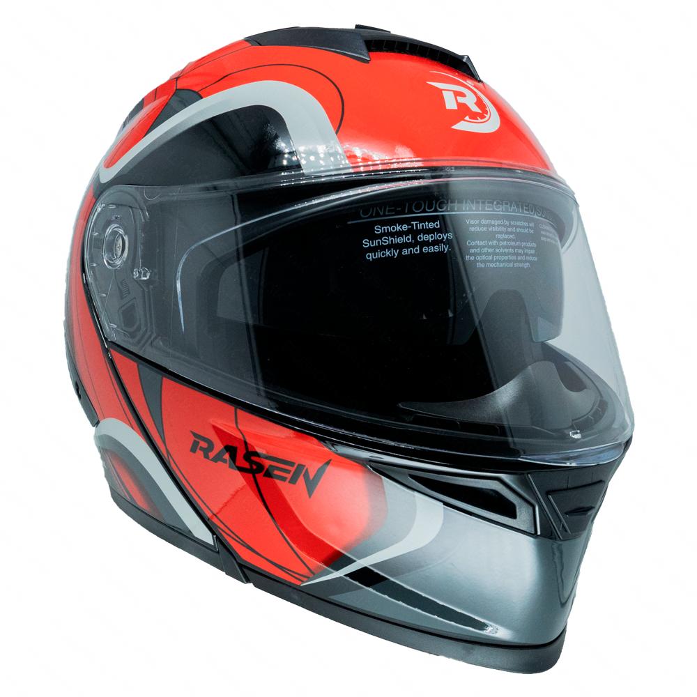 Foto 9 pulgar | Casco Abatible Deportivo Para Moto Rasen Rojo Con Franjas Grises