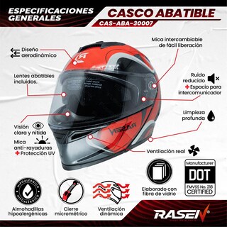 Foto 2 | Casco Abatible Deportivo Para Moto Rasen Rojo Con Franjas Grises