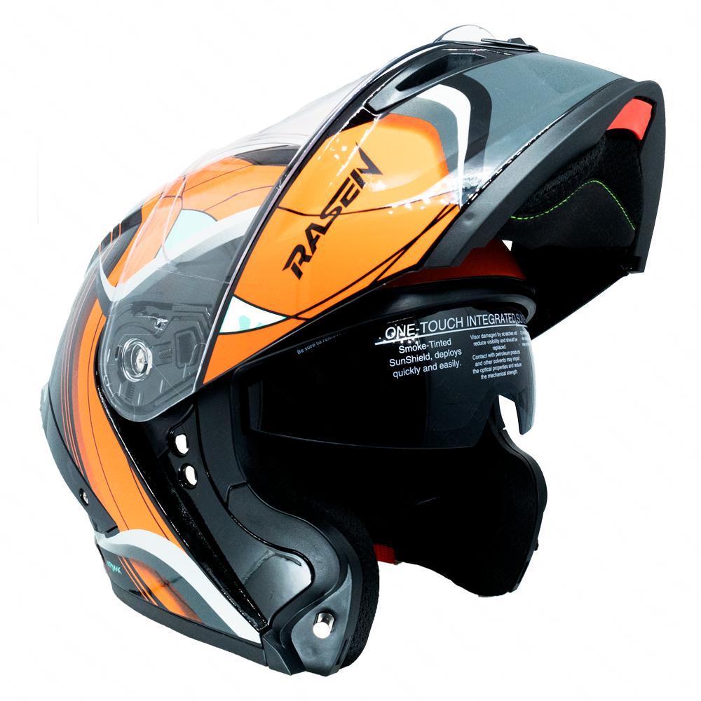 Foto 8 pulgar | Casco Abatible Deportivo Para Moto Rasen Negro Con Naranja Y Gris