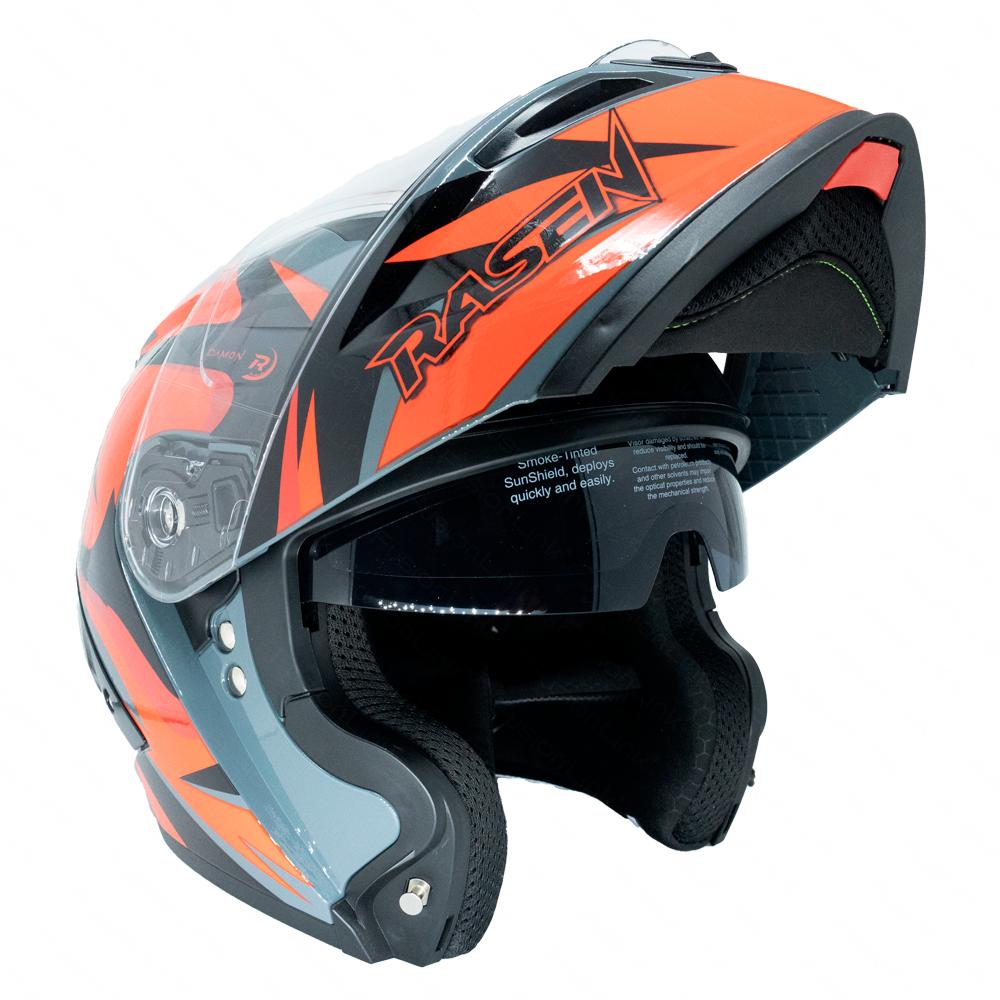 Foto 8 pulgar | Casco Abatible Deportivo Para Moto Rasen Gris Con Rojo Y Negro