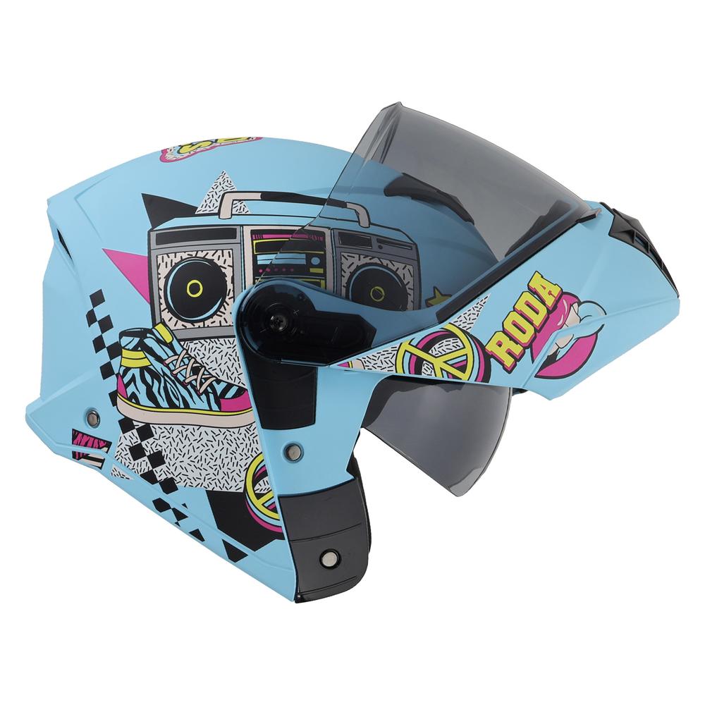 Foto 7 pulgar | Casco Roda Booster Azul Mate Peace Out Mica Humo Abatible Svs