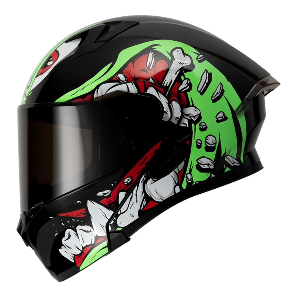 Casco Roda Rush Negro Verde Bone Crusher Mica Humo Abatible Svs $1,366