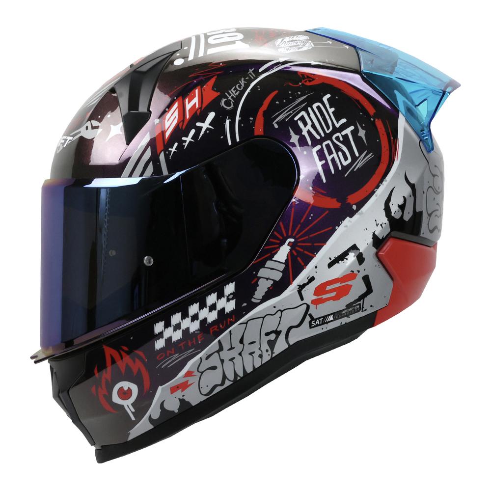 Casco Shaft Sh560 Rojo Camaleon Motion Cerrado Mica Iridium Azul