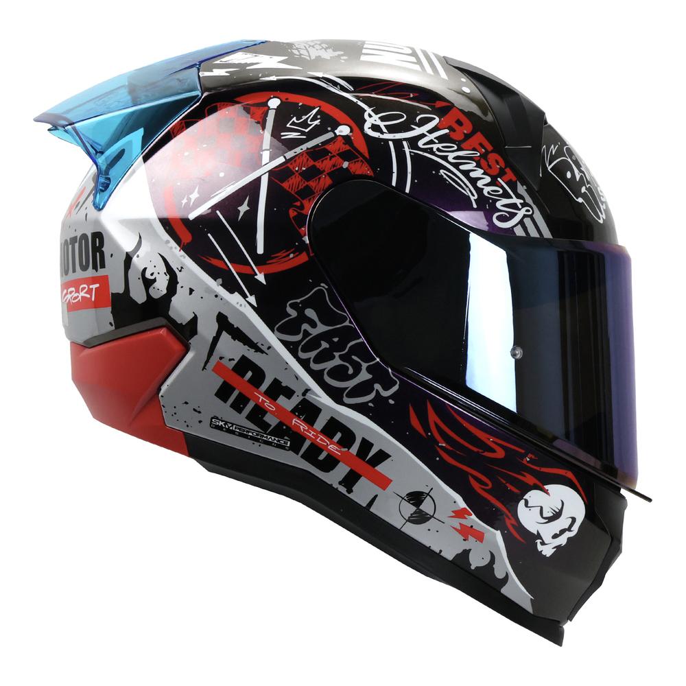 Foto 3 pulgar | Casco Shaft Sh560 Rojo Camaleon Motion Cerrado Mica Iridium Azul