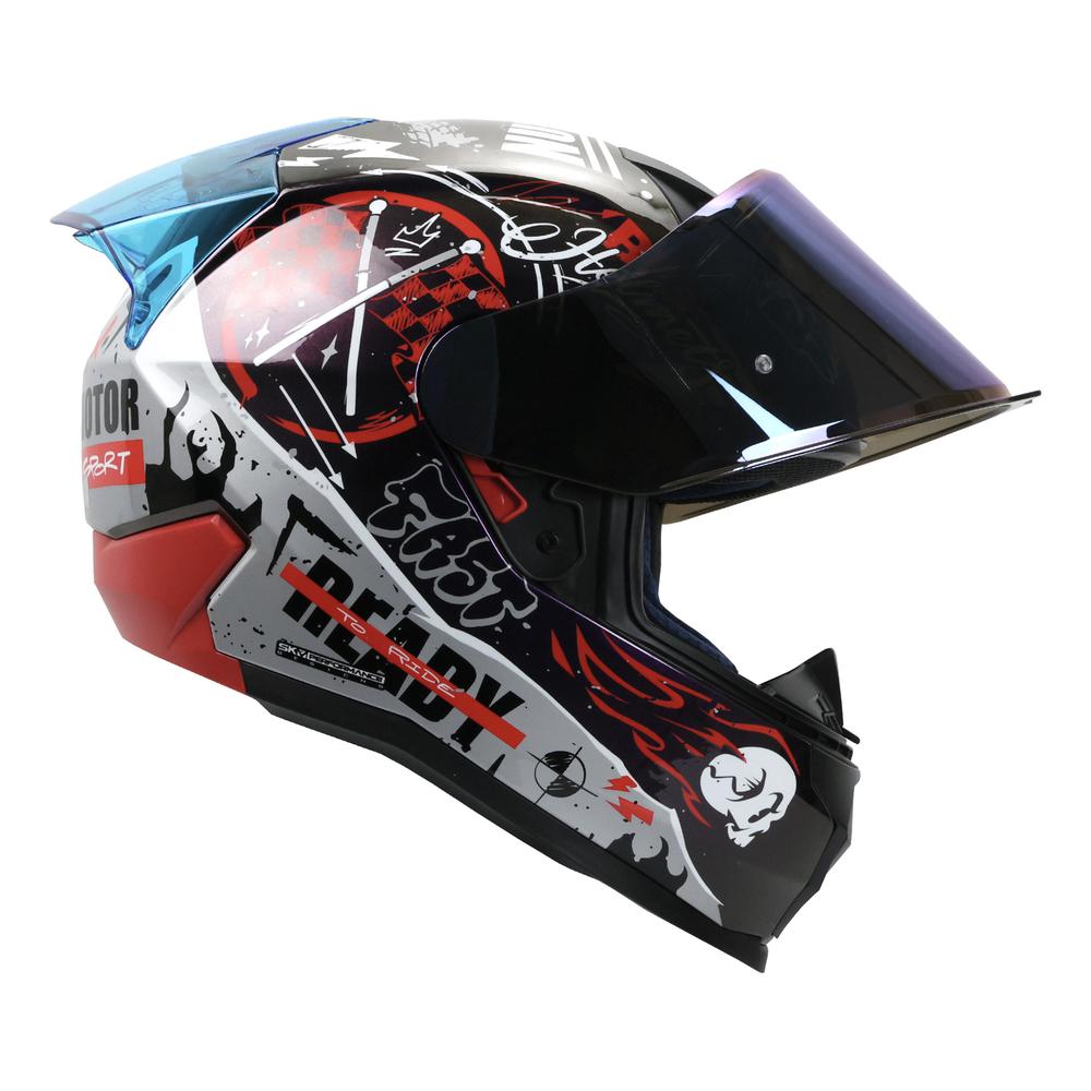 Foto 7 pulgar | Casco Shaft Sh560 Rojo Camaleon Motion Cerrado Mica Iridium Azul