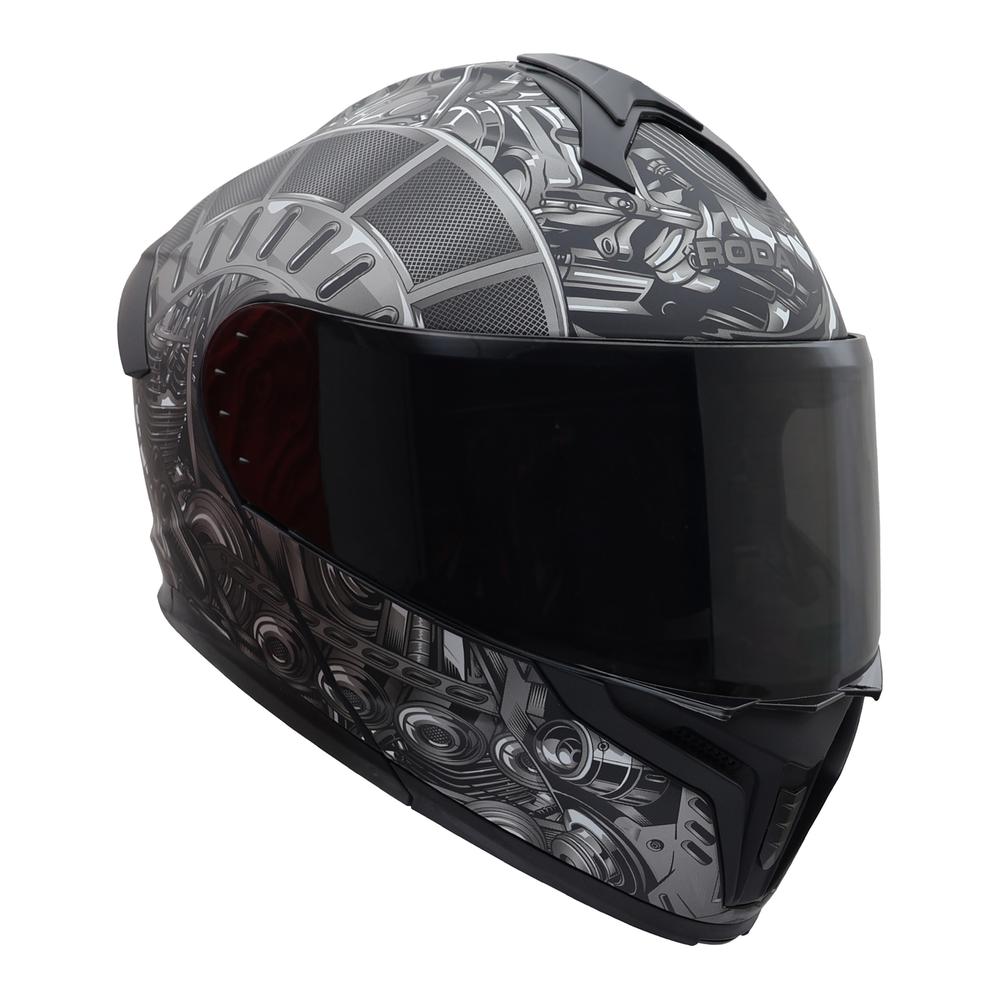 Foto 4 pulgar | Casco Roda Force Plata Mate Engine Abatible Mica Humo Svs