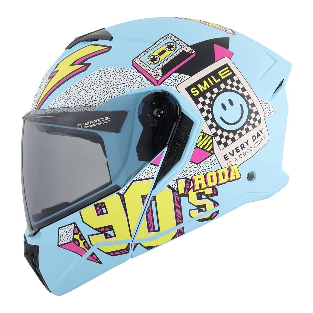 Foto 2 pulgar | Casco Roda Booster Azul Mate Peace Out Mica Humo Abatible Svs