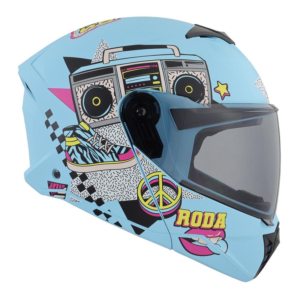 Foto 3 pulgar | Casco Roda Booster Azul Mate Peace Out Mica Humo Abatible Svs