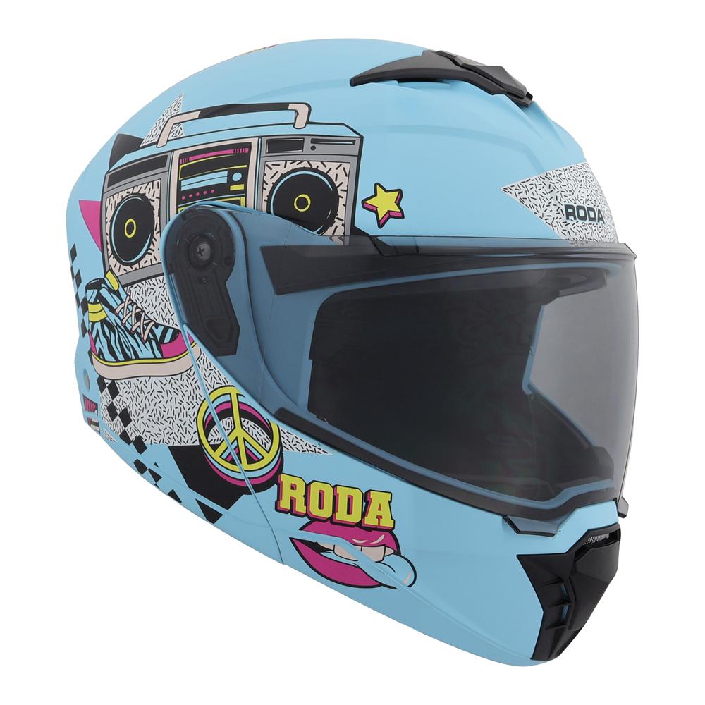 Foto 4 pulgar | Casco Roda Booster Azul Mate Peace Out Mica Humo Abatible Svs