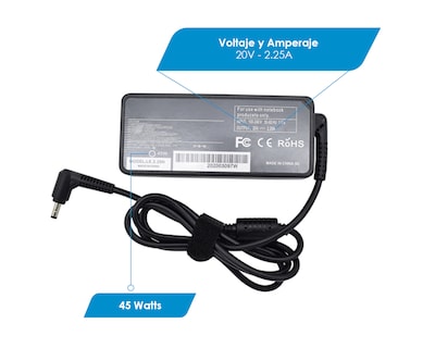 Foto 3 | Cargador para Laptop Lenovo Virtual Zone RCL20225 color Negro 20 V 2.25 a Punta 4.0x1.7 mm