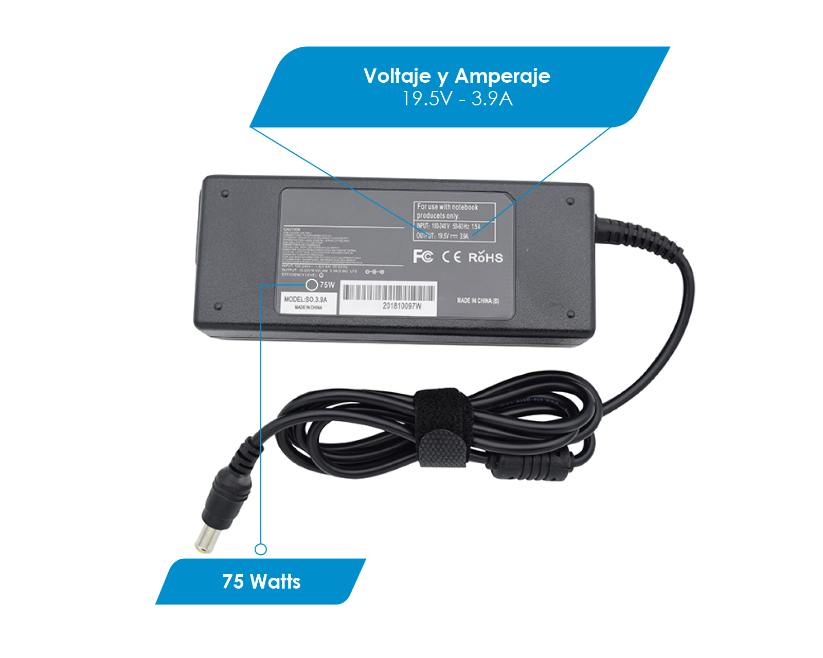 Foto 4 pulgar | Cargador Virtual Zone RCS19539 color Negro Compatible para Laptop Sony 19.5v 3.9a Punta 6.5 x 4.4 mm