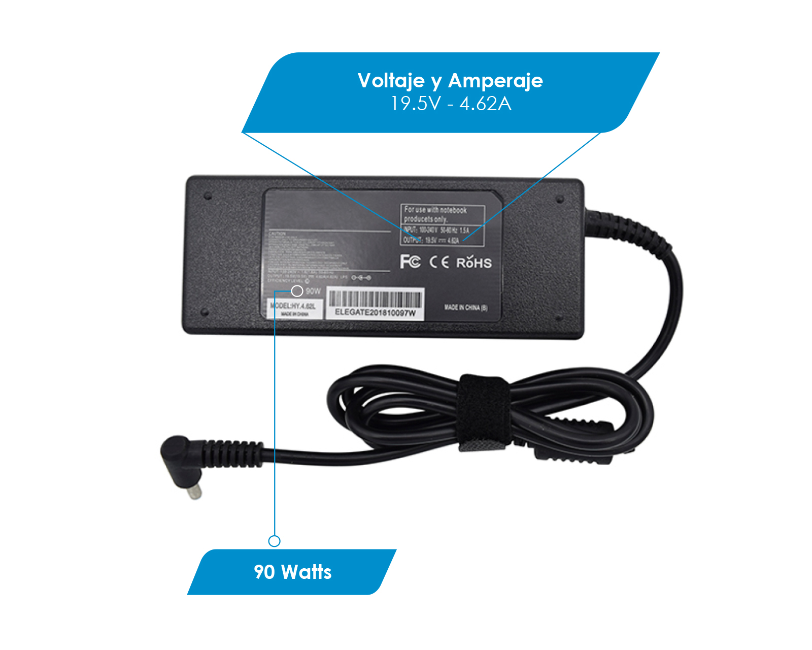 Foto 3 | Cargador Virtual Zone Rchp195462 Compatible para Laptop Hp color Negro
