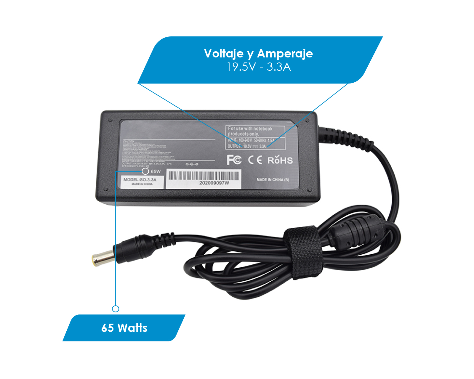 Foto 4 pulgar | Cargador para Laptop Compatible con Sony 19.5v 3.3a Punta 6.5 x 4.4mm