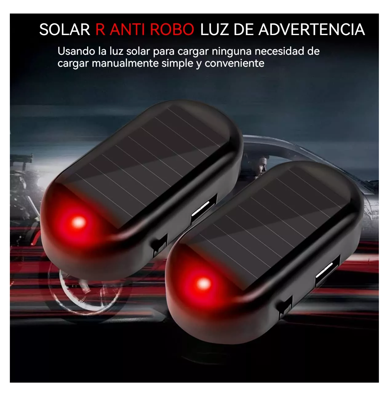 Foto 2 | Alarma De Simulador De Coche Luz Led Solar De Seguridad 2 Pcs Negro